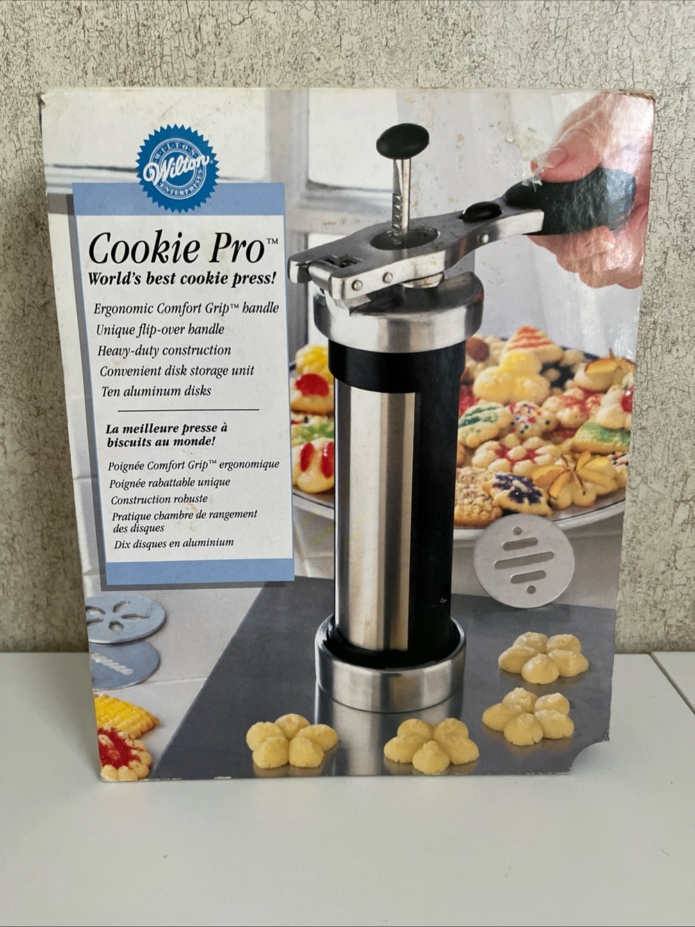 Wilton Cookie Pro Cookie Press 2104-4002 Stainless Barrel 10 Disks Spritz Maker